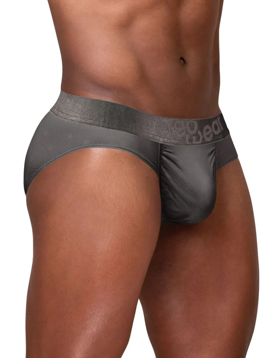 Dark gray ergonomic men's briefs by ErgoWear featuring a smooth fabric and a comfortable waistband designed for optimal fit and support