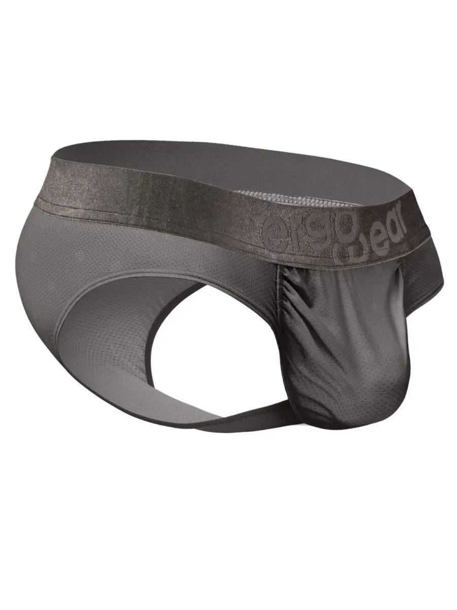 Dark gray ergonomic men's briefs by ErgoWear featuring a soft waistband and a supportive pouch design