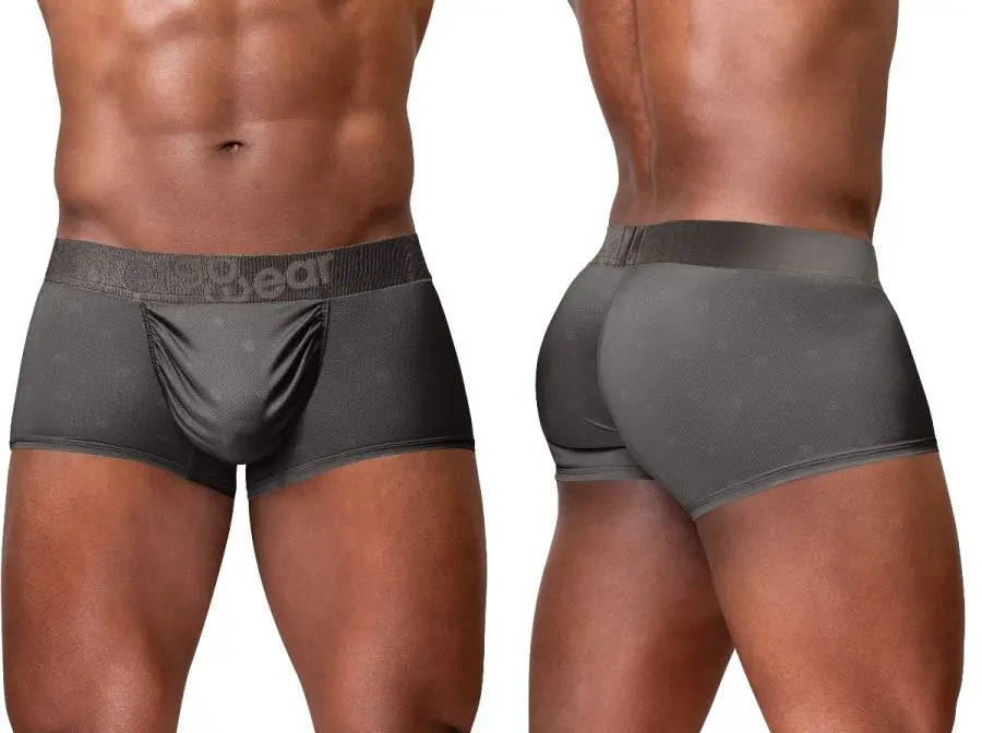 Dark gray men's trunks by ErgoWear featuring a sleek design breathable fabric and a comfortable waistband shown from front and back views