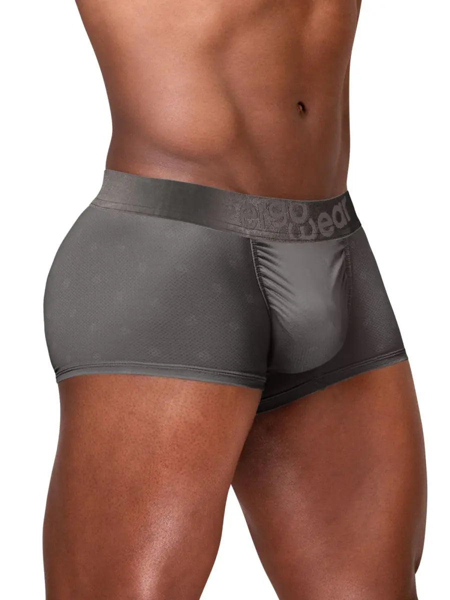 Dark gray breathable trunks by ErgoWear featuring a sleek design and comfortable fit shown on a model from the side