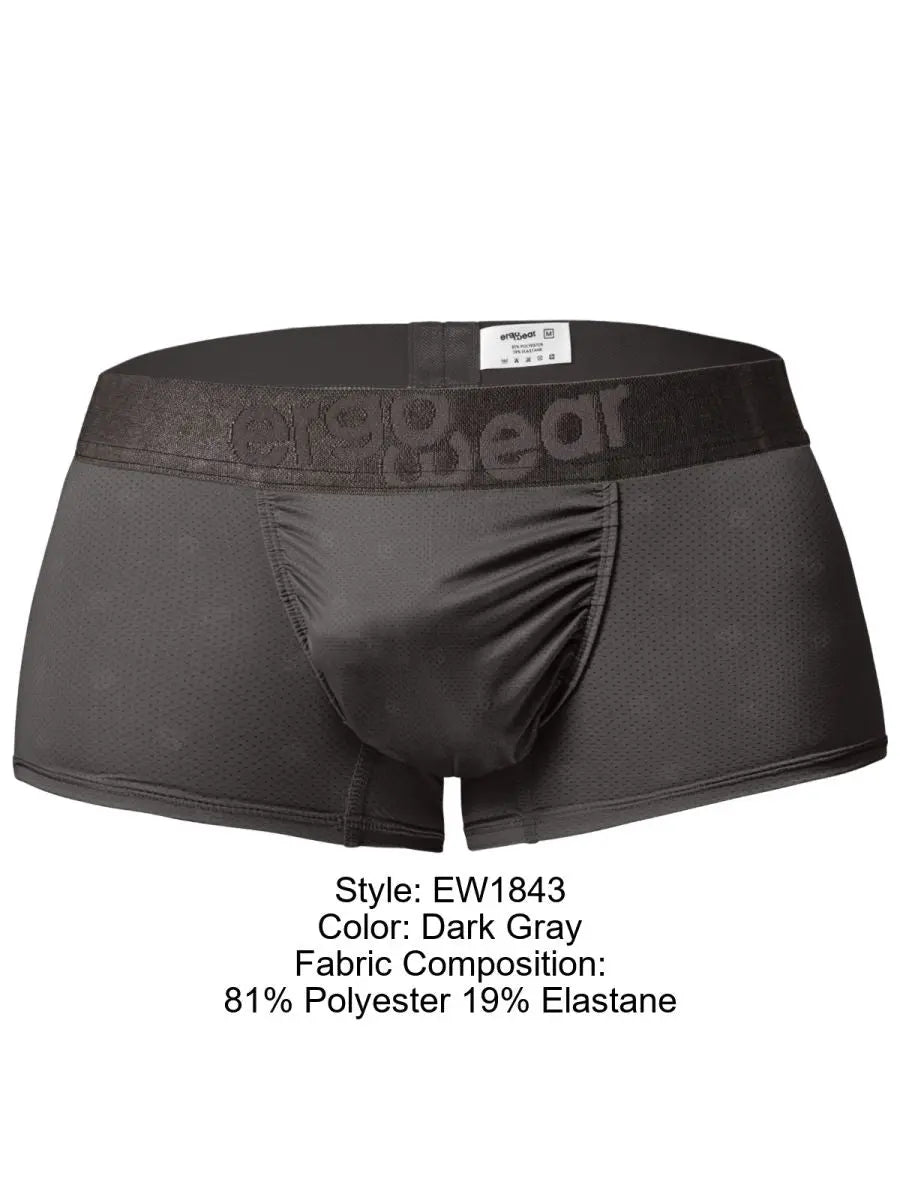 Dark gray men's trunks by ErgoWear made from breathable fabric with a comfortable waistband and a sleek design.
