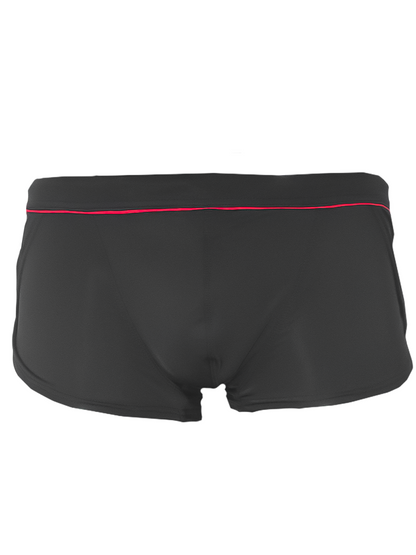 Black Ernesto square trunk briefs with thin red trim along the waistband for comfortable everyday wear