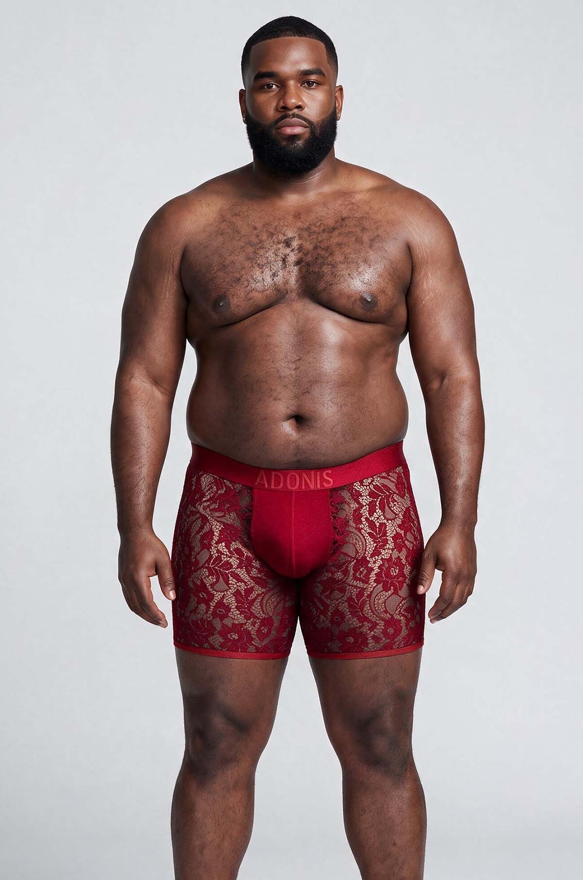 Adonis by Kyhry Men's Cherry Red Sheer Lace Boxer Brief