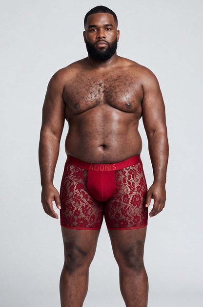 Adonis by Kyhry Men's Cherry Red Sheer Lace Boxer Brief