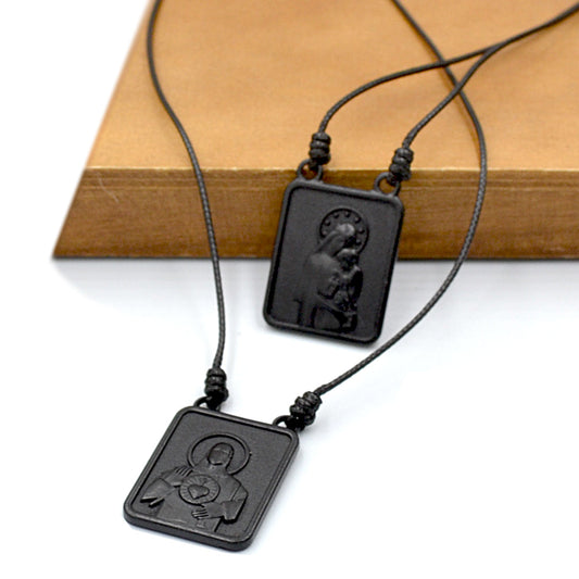 CA-RIO-CA Male Scapular with Cord in Pendant Black or Silver - Men's Necklace - Male Jewelry