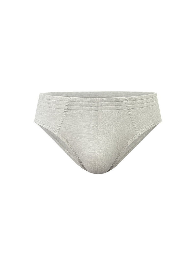Essential cotton brief in light gray heathered cotton with a smooth seamless design showing the back side