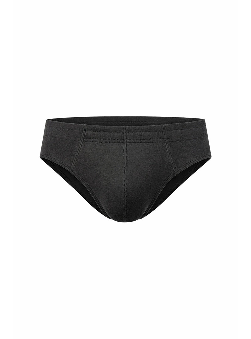 Black essential cotton brief with smooth form fitting design and subtle stitching details front view