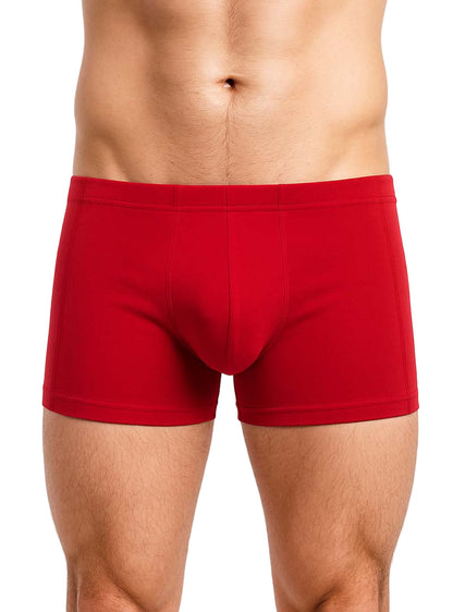 Red men’s essential trunk boxer briefs with smooth form-fitting design for comfortable everyday wear