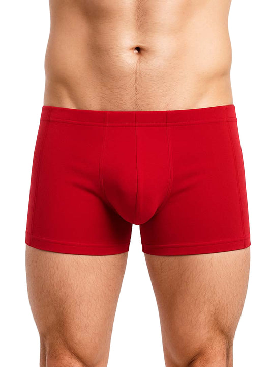 Red men’s essential trunk boxer briefs with smooth form-fitting design for comfortable everyday wear