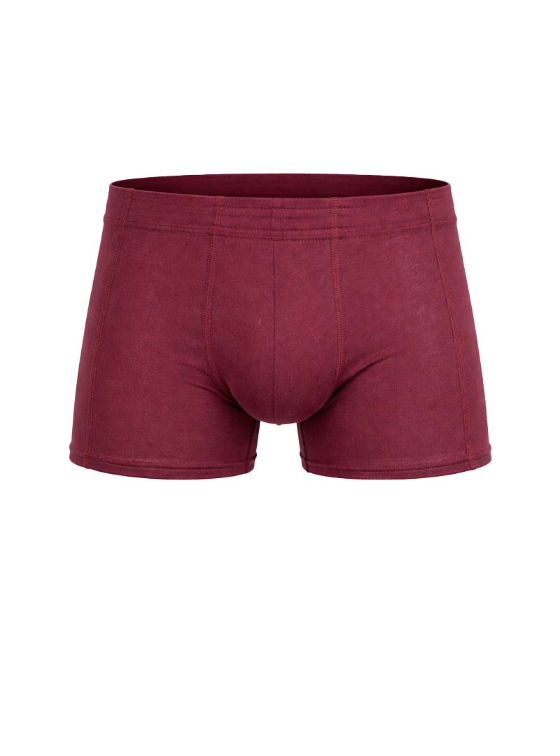 Maroon essential trunk boxer briefs with smooth stretchy fabric and contoured design for comfortable support