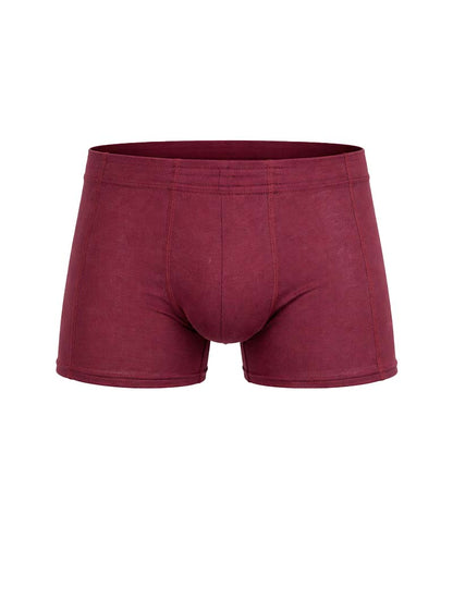 Maroon essential trunk boxer briefs with smooth stretchy fabric and contoured design for comfortable support