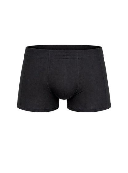 Black men’s Essential Trunk boxer briefs with smooth form-fitting design and elastic waistband in black
