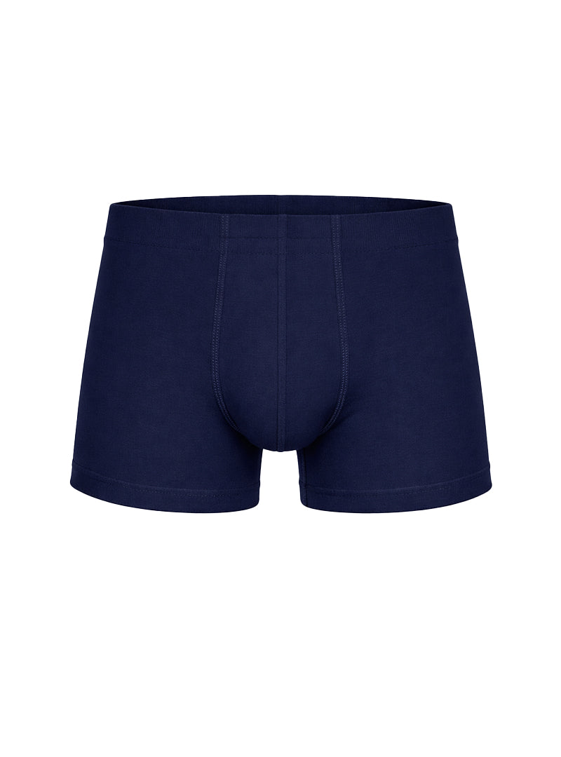 Navy blue cotton essential trunk briefs with smooth seamless design and reinforced stitching for comfort and durability