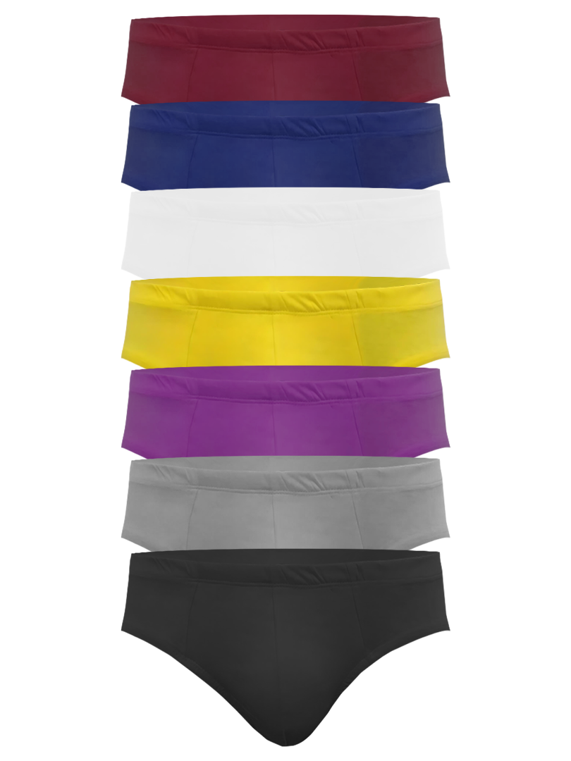 Everyday color contour basic brief 7 pack featuring seven pairs of seamless briefs in maroon navy blue white yellow purple gray and black