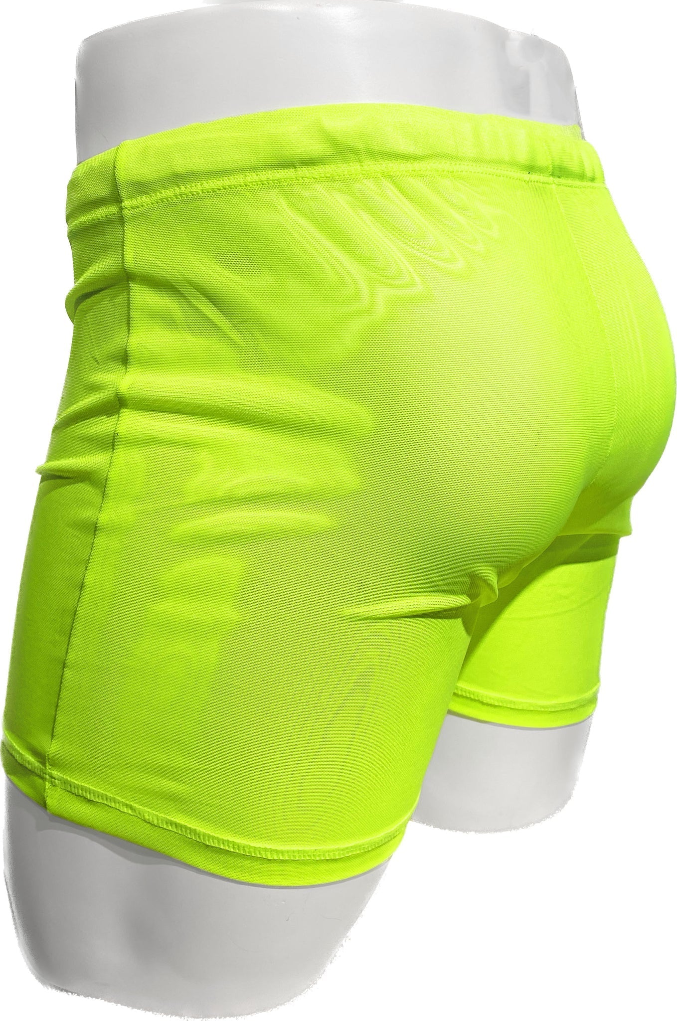 Fine mesh short neon green athletic shorts with snug fit elastic waistband made from breathable mesh material