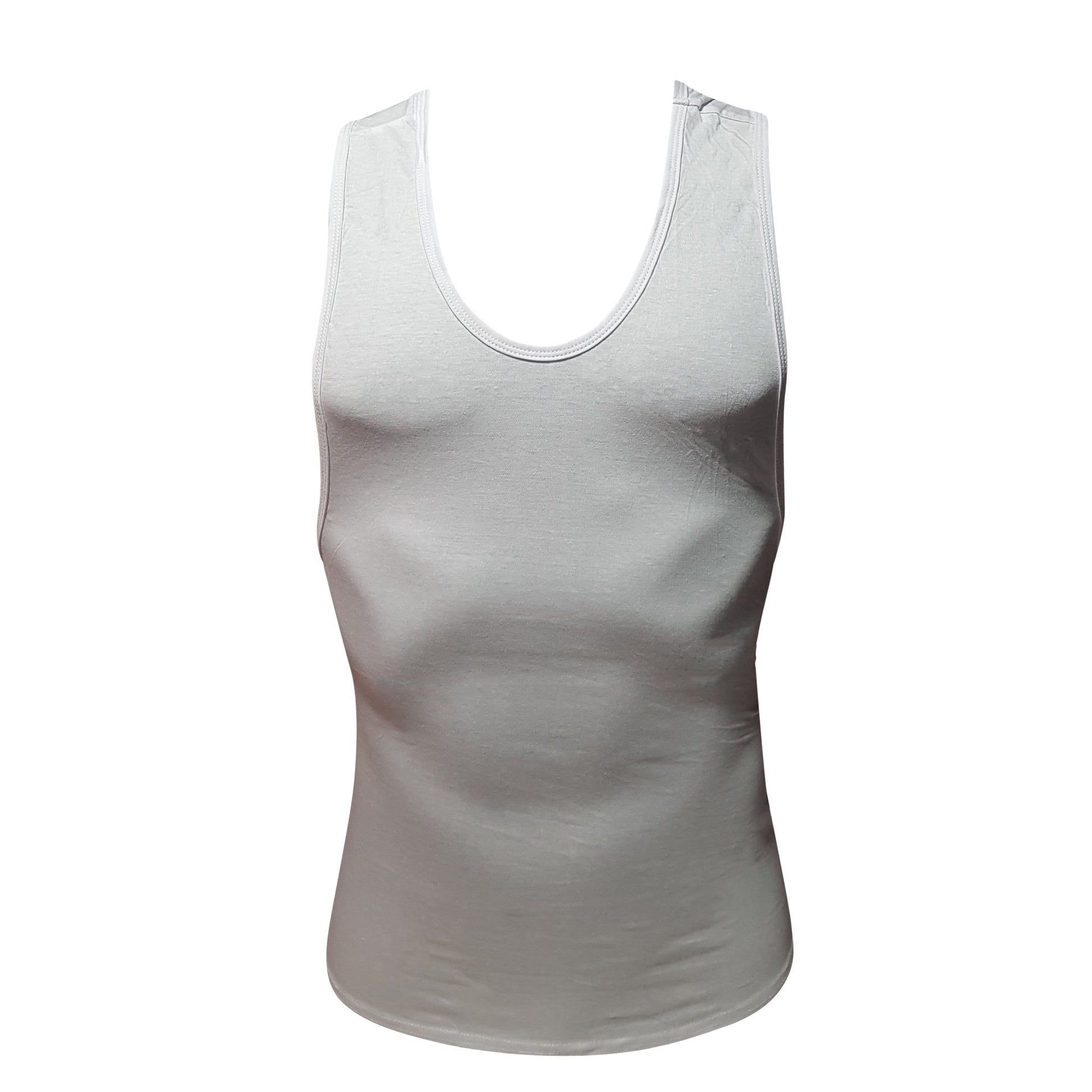 White fizx tank top sleeveless fitted design with rounded neckline made of breathable fabric for activewear