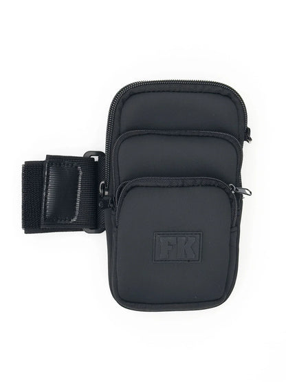 Black FK sport 3 pocket neoprene pouch arm band with three zippered compartments and adjustable strap