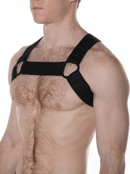 Black mesh fk sport chevron harness shoulder support strap with adjustable straps and reinforced circular cutouts