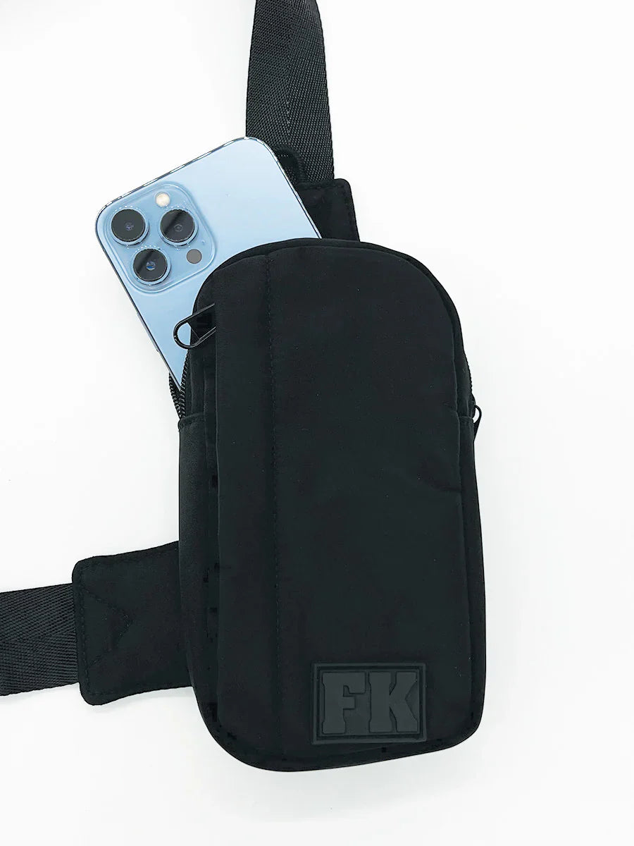 Black fk sport cross body bag with sleek minimalist design and durable fabric in a compact crossbody pouch style
