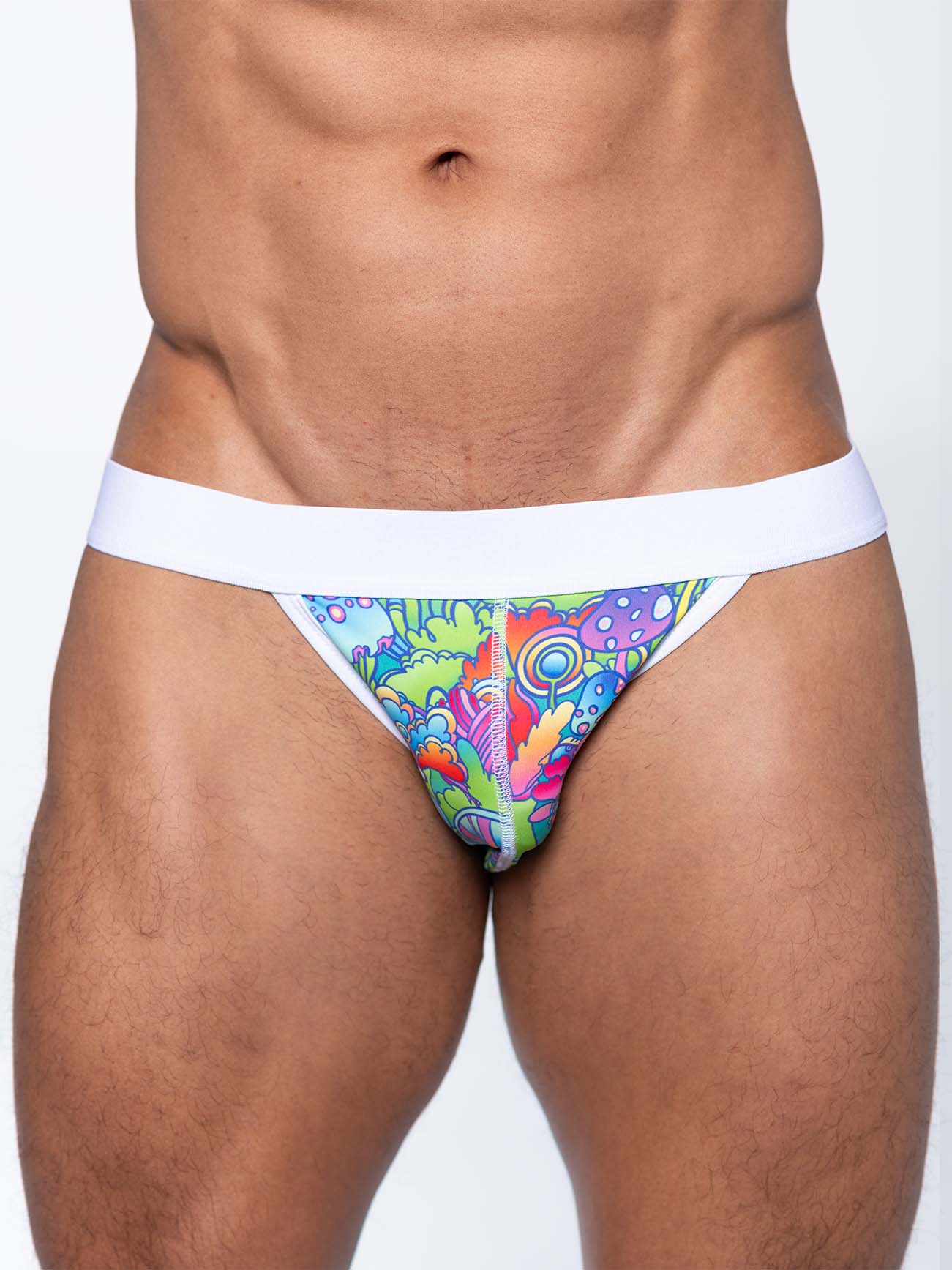 Fk sport day trippin jock vibrant psychedelic patterned briefs with white waistband and colorful whimsical designs