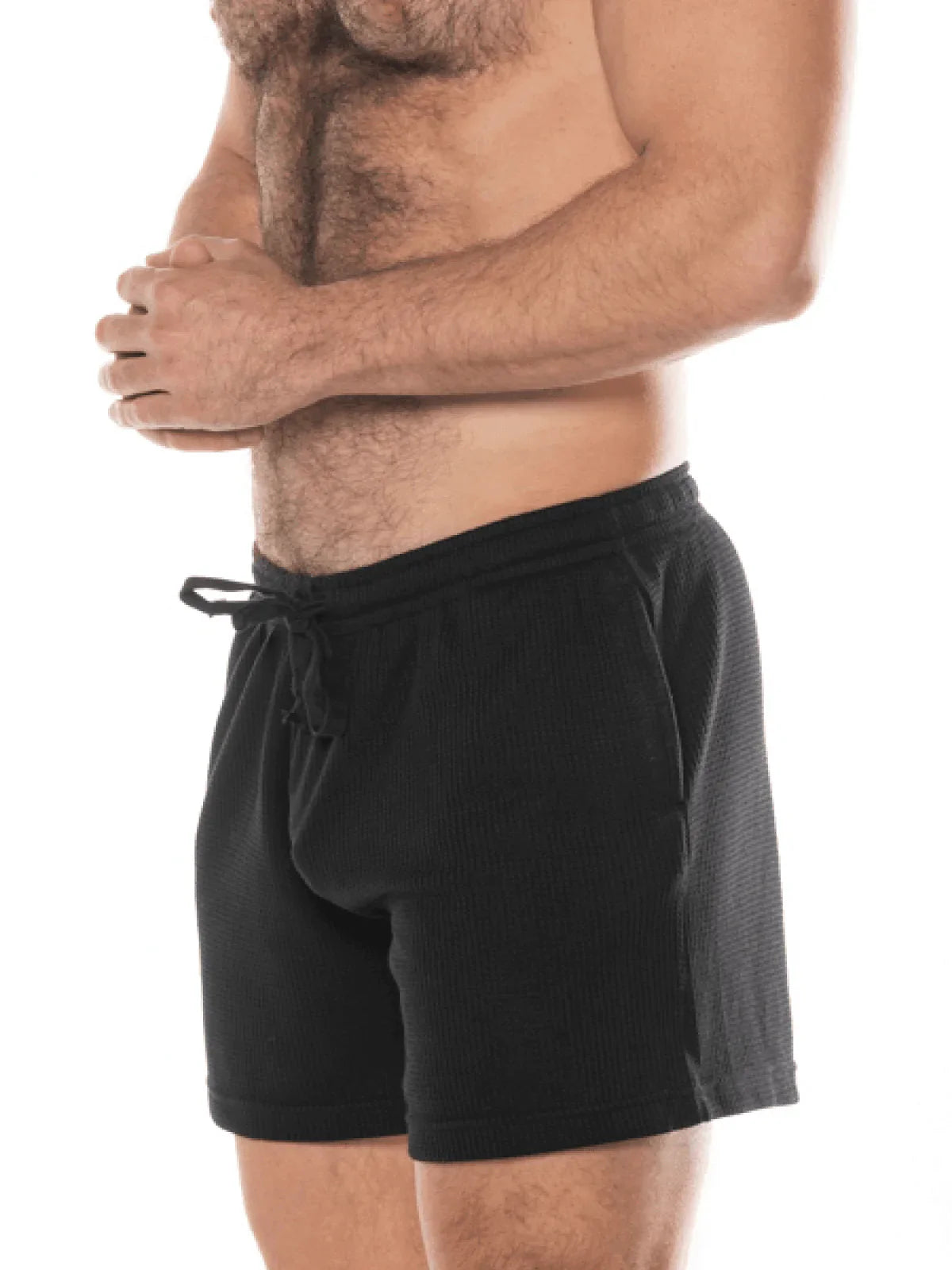 Black fk sport swinger shorts with drawstring waistband and side pockets designed for athletic use