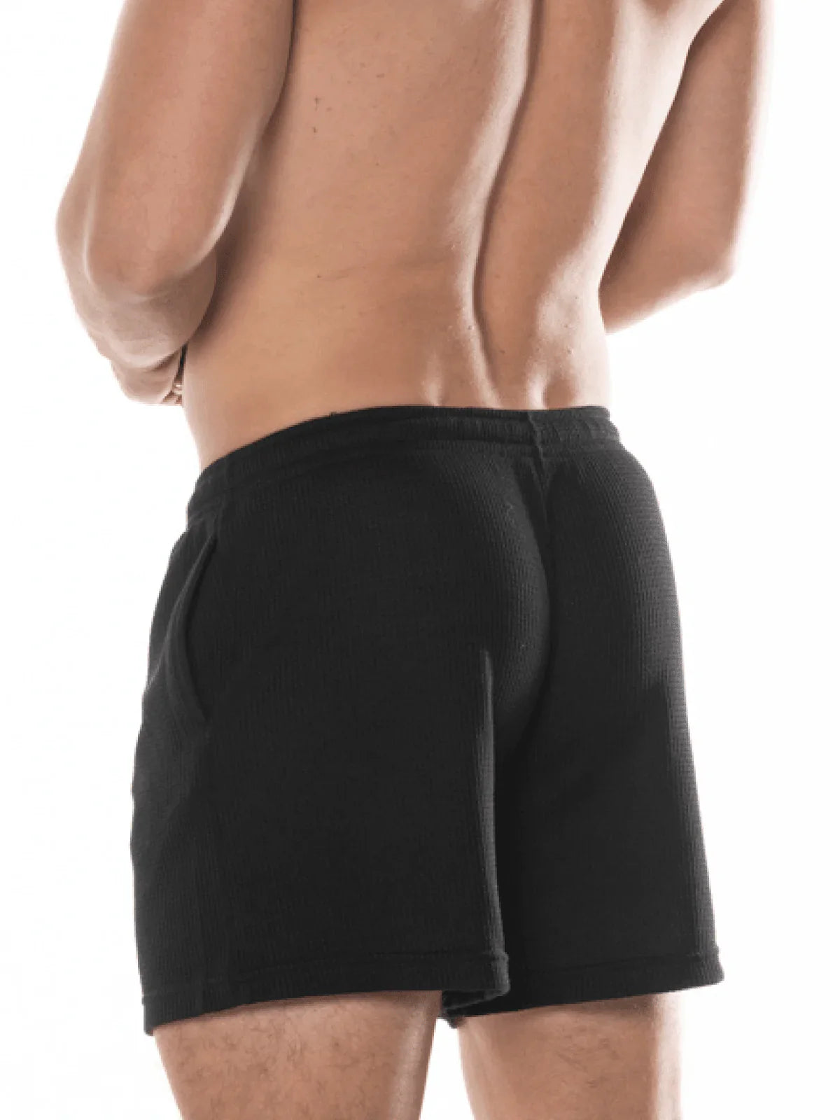 Black fk sport swinger shorts with ribbed waistband and side pockets designed for athletic use