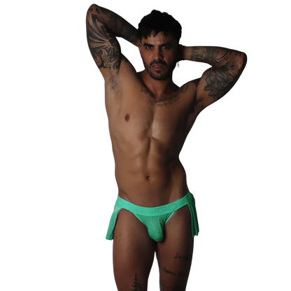 Flash green Gigo skirt with a glittery fabric finish and a logo-embossed waistband.