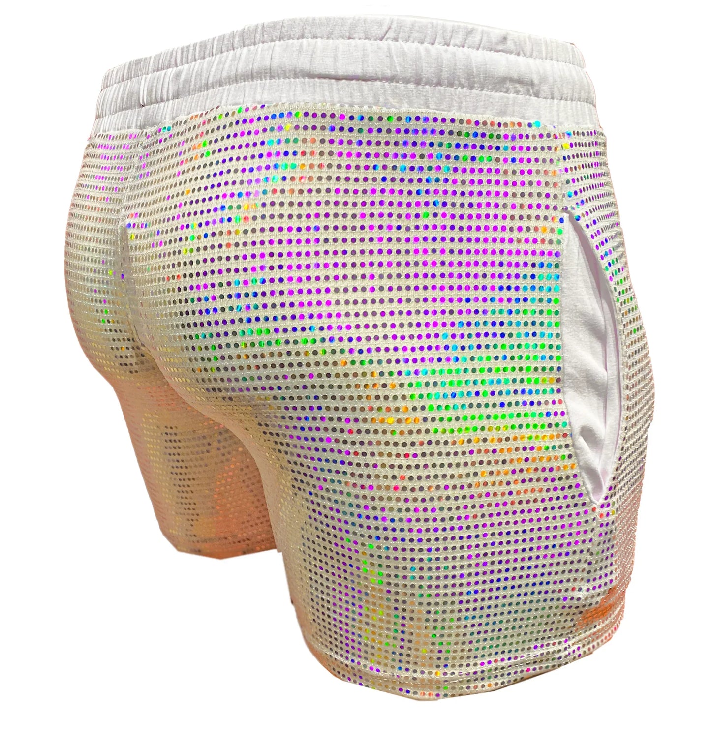 Flat sequin short iridescent sequined shorts with mesh base and elastic waistband for a stylish look