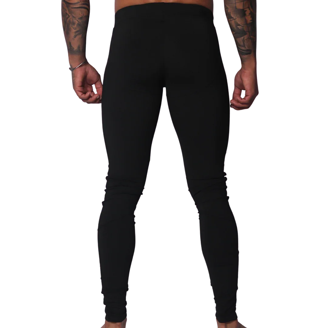 Back view of Gigo black, high-waisted, form-fitting Lycra leggings with a seamless, athletic design.