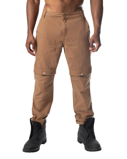 Tan cargo forge pant with multiple pockets and buttoned flap details designed for durable utility wear