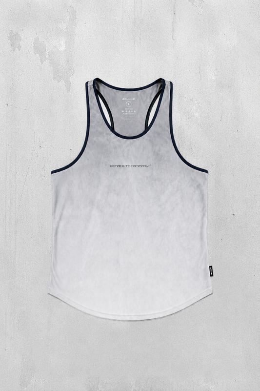 Jed North Men's Fast-Dry Bodybuilding Workout Stringer - Dusted White w/ Navy