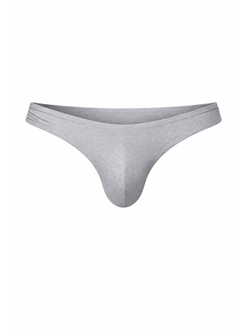 Gray seamless thong made of soft fabric with contoured design from Fizx full coverage mens bikini shown from back