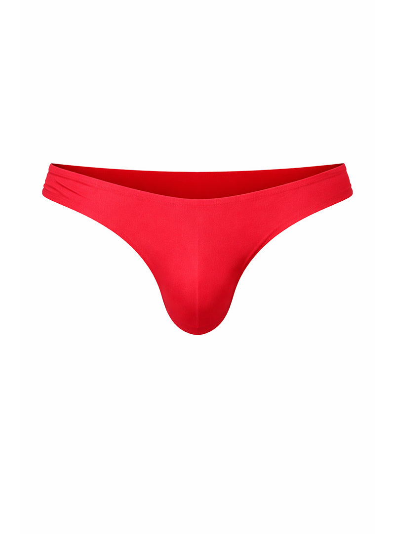 A vibrant red fizx full coverage men’s bikini made of smooth fabric with a contoured seamless thong design