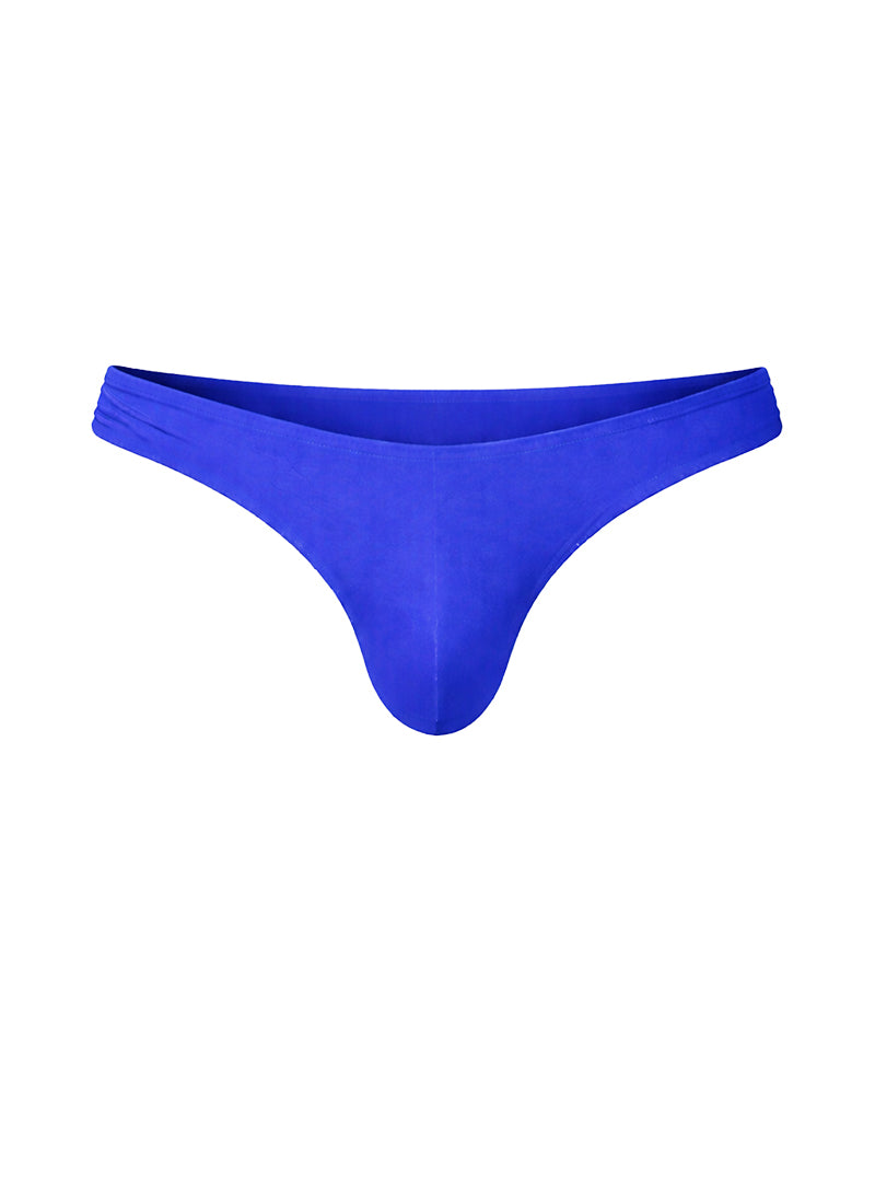 A vibrant royal blue fizx full coverage men’s bikini thong made of smooth stretchy fabric with a sleek minimalist design
