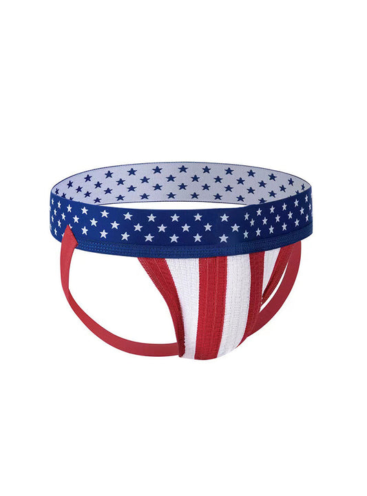 Fizx james knit jockstrap in red white and blue with star spangled waistband and athletic brief style