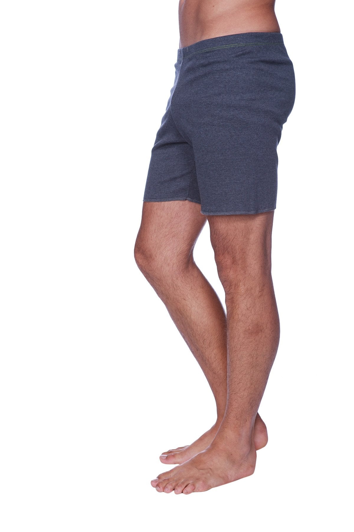 Fusion yoga short in charcoal with dark gray textured fabric and relaxed fit for comfortable activewear use