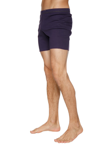 Fusion yoga short in navy blue cotton with a simple tailored fit designed for comfort and flexibility