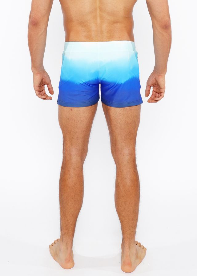 Blue gradient printed swim short with smooth seamless fabric finish ideal for swimming and beachwear