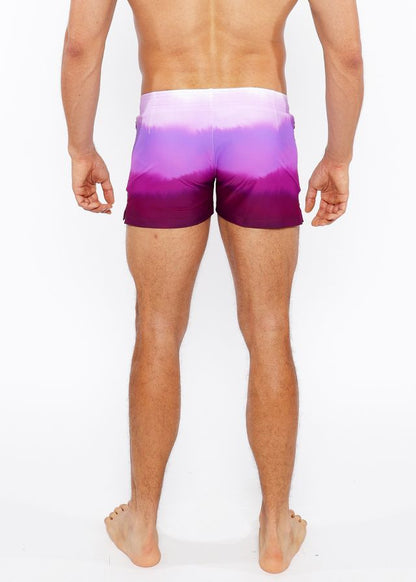 Gradient printed swim short featuring purple gradient swim trunks with a soft transition from lavender to deep violet