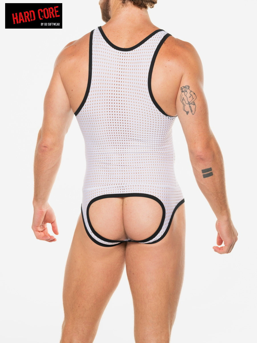 Hard Core 3538 Men's Peep Backless Singlet - White