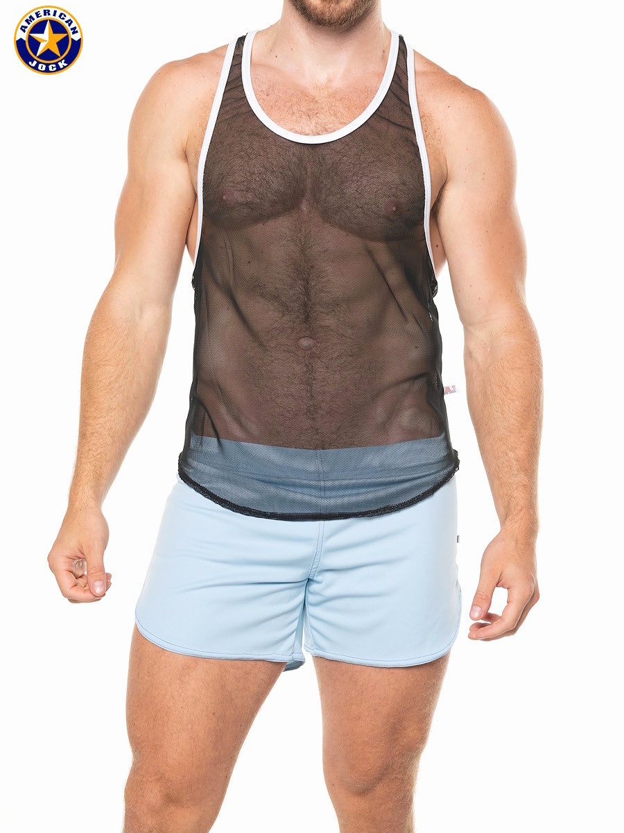 AMERICAN JOCK 8205 Men's Physique Mesh-Sporttanktop für Herren - Schwarz