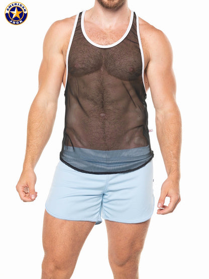 AMERICAN JOCK 8205 Men's Physique Mesh-Sporttanktop für Herren - Schwarz
