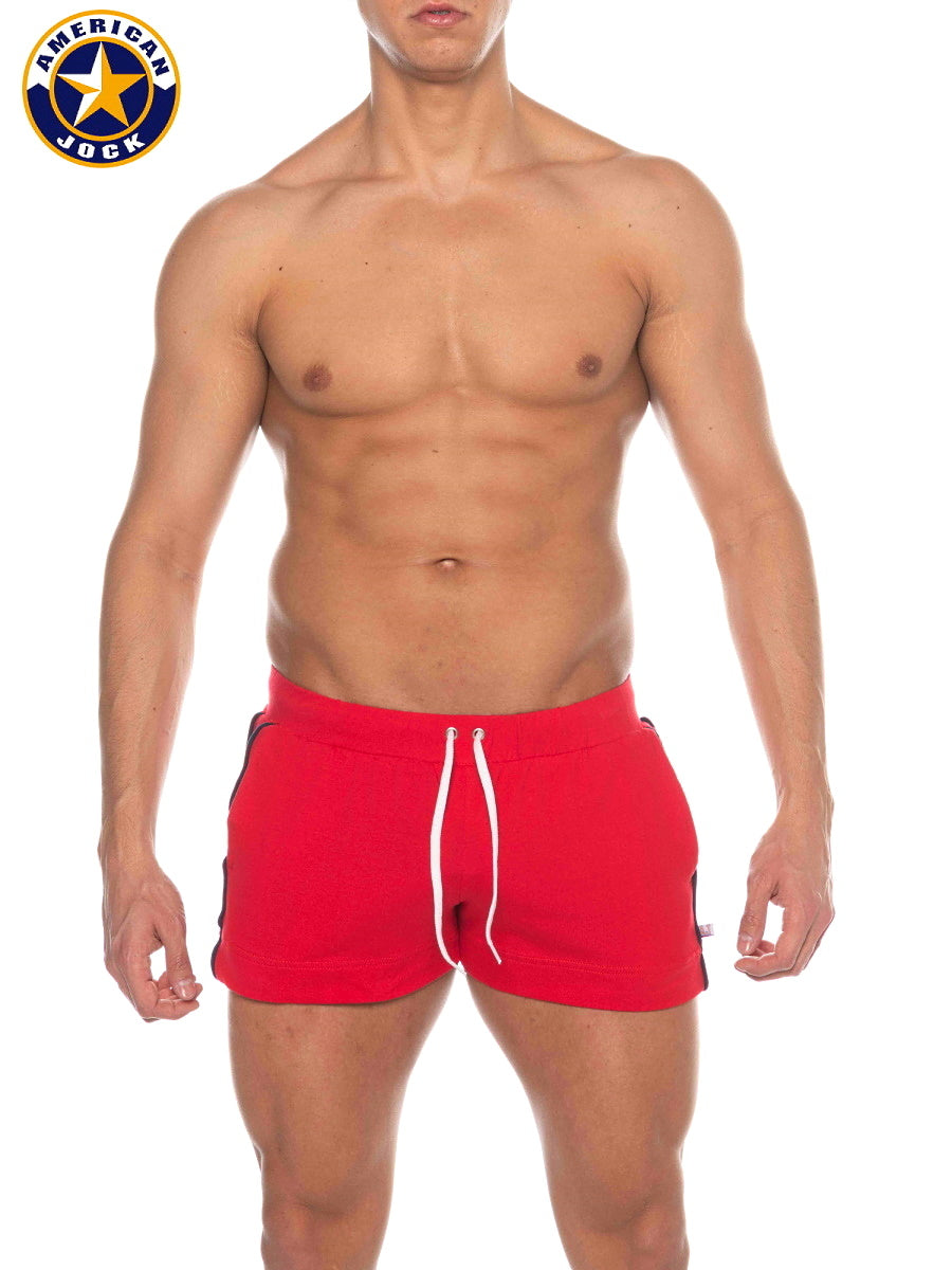 AMERICAN JOCK 8212 Herren Phys Ed Volley-Shorts mit Taschen - Rot