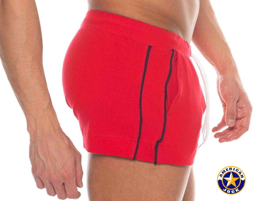 AMERICAN JOCK 8212 Herren Phys Ed Volley-Shorts mit Taschen - Rot