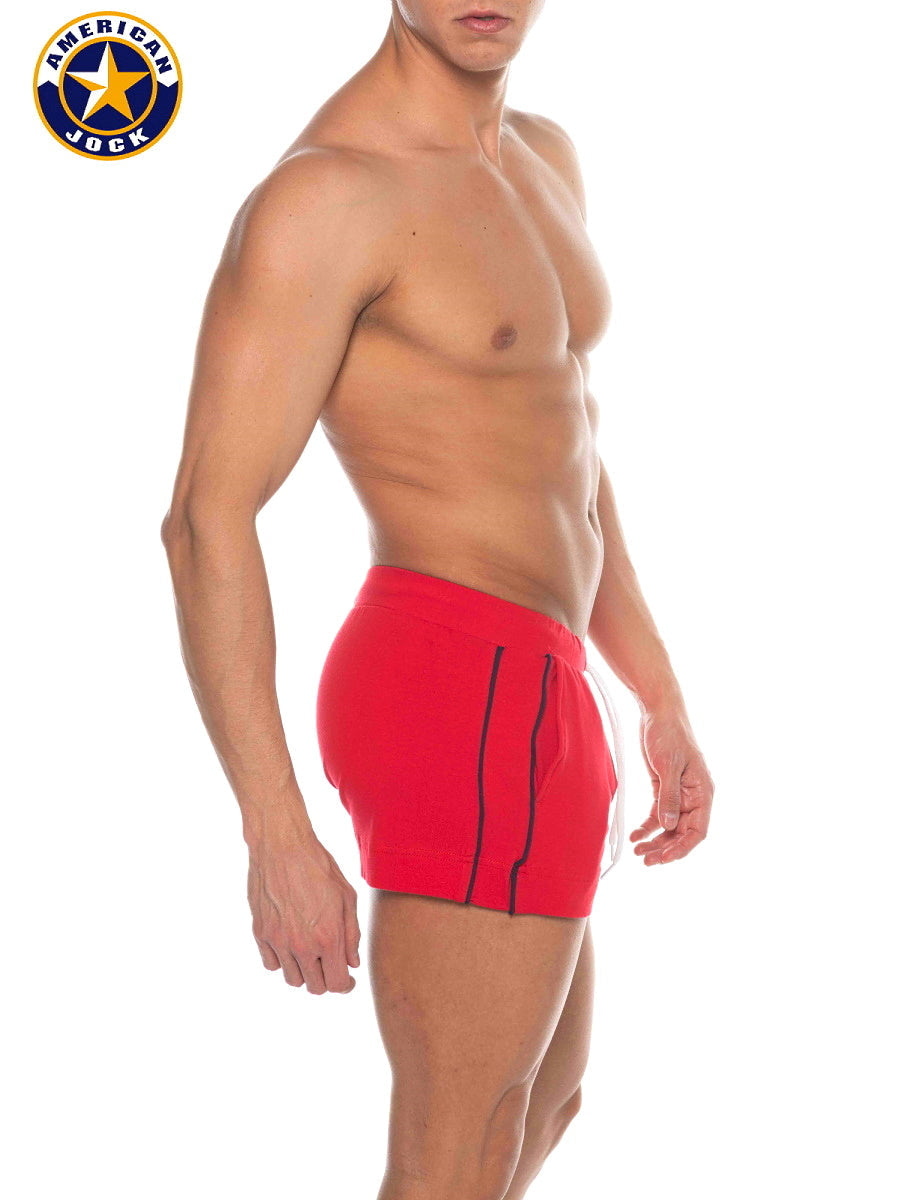 AMERICAN JOCK 8212 Herren Phys Ed Volley-Shorts mit Taschen - Rot