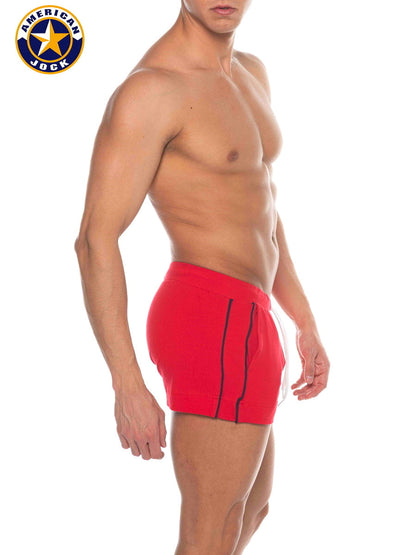AMERICAN JOCK 8212 Herren Phys Ed Volley-Shorts mit Taschen - Rot