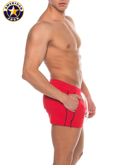 AMERICAN JOCK 8212 Herren Phys Ed Volley-Shorts mit Taschen - Rot