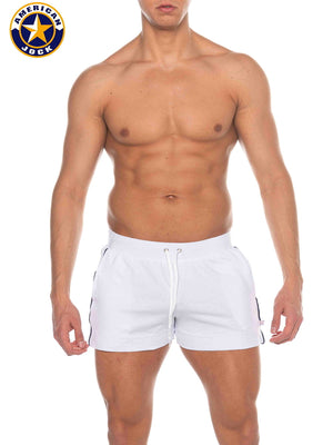 AMERICAN JOCK 8212 Herren Sport-Shorts mit Taschen - Weiß