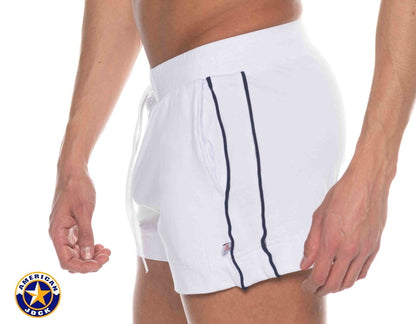 AMERICAN JOCK 8212 Men's Phys Ed Volley Short W/Pockets - White