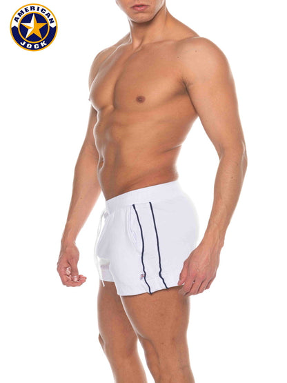 AMERICAN JOCK 8212 Men's Phys Ed Volley Short W/Pockets - White